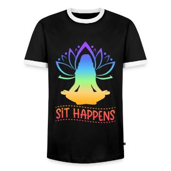 Sit Happens Yoga - T-shirt contrasté Homme - noir/blanc - Devant - AI Model Female 172 light (172cm) & AI Model Male 178 light (178cm)