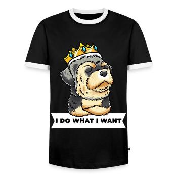Chien Morkie avec couronne - T-shirt contrasté Homme - noir/blanc - Devant - AI Model Female 172 light (172cm) & AI Model Male 178 light (178cm)