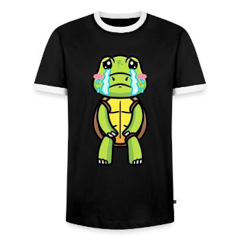 Tortue de mer triste émoticône pleurante - T-shirt contrasté Homme - noir/blanc - Devant - AI Model Female 172 light (172cm) & AI Model Male 178 light (178cm)