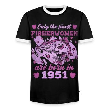 Finest Fisherwomen Born 1951 Womens 72th Birthday - Männer Kontrast-T-Shirt - Schwarz/Weiß - Vorne - AI Model Female 172 light (172cm) & AI Model Male 178 light (178cm)