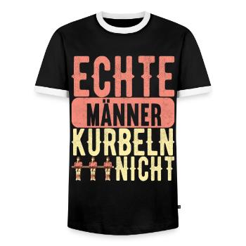 Tischfussball Tischkicker - Männer Kontrast-T-Shirt - Schwarz/Weiß - Vorne - AI Model Female 172 light (172cm) & AI Model Male 178 light (178cm)
