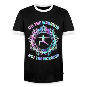 Do The Warrior Not The Worrior Yoga Pose Yoga - Men's Ringer Shirt - black/white - Front - AI Model Female 172 light (172cm) & AI Model Male 178 light (178cm)