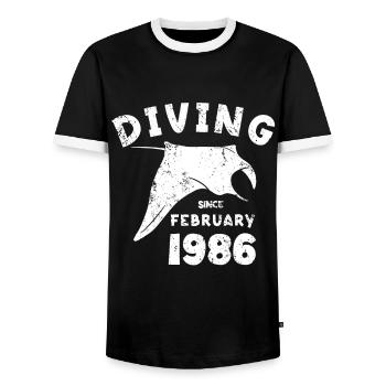 Anniversaire du plongeur - Plongée depuis février 1986 - T-shirt contrasté Homme - noir/blanc - Devant - AI Model Female 172 light (172cm) & AI Model Male 178 light (178cm)
