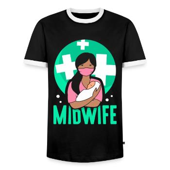 Midwife Obstetrics Sayings Profession Midwives - Men's Ringer Shirt - black/white - Front - AI Model Female 172 light (172cm) & AI Model Male 178 light (178cm)