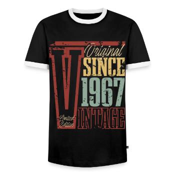 1967 Birthday Year of birth Year of construction Vintage Retro - Men's Ringer Shirt - black/white - Front - AI Model Female 172 light (172cm) & AI Model Male 178 light (178cm)