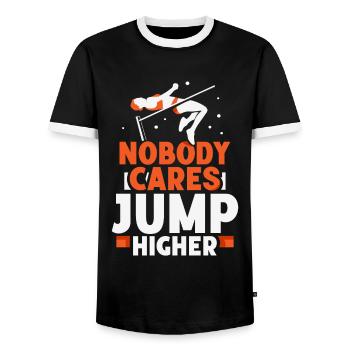 No one cares Jump Higher High Jump - Men's Ringer Shirt - black/white - Front - AI Model Female 172 light (172cm) & AI Model Male 178 light (178cm)