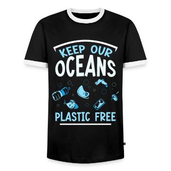 Gardez nos océans sans plastique mer mer - T-shirt contrasté Homme - noir/blanc - Devant - AI Model Female 172 light (172cm) & AI Model Male 178 light (178cm)