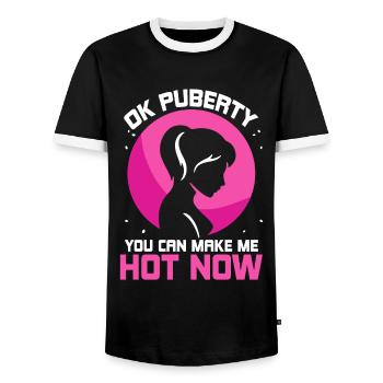Ok Pubertät Du Kannst Mich Jetzt Heiß Machen - Männer Kontrast-T-Shirt - Schwarz/Weiß - Vorne - AI Model Female 172 light (172cm) & AI Model Male 178 light (178cm)