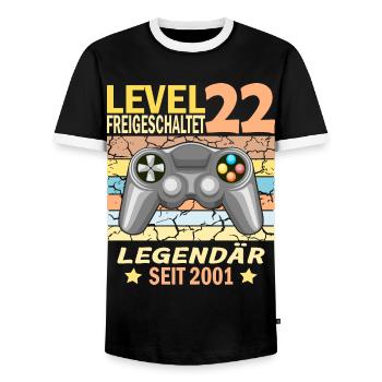 22. Geburtstag Gamer zocken Geburtstjahr 2001 - Männer Kontrast-T-Shirt - Schwarz/Weiß - Vorne - AI Model Female 172 light (172cm) & AI Model Male 178 light (178cm)