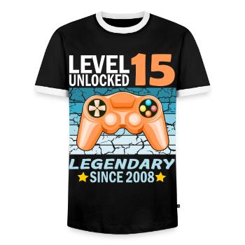15. Geburtstag Gamer zocken Geburtstjahr 2008 - Männer Kontrast-T-Shirt - Schwarz/Weiß - Vorne - AI Model Female 172 light (172cm) & AI Model Male 178 light (178cm)