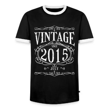 Anniversaire - Millésime depuis Juillet 2015 - T-shirt contrasté Homme - noir/blanc - Devant - AI Model Female 172 light (172cm) & AI Model Male 178 light (178cm)