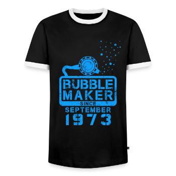Diver Birthday Bubblemaker since September 1973 - Men's Ringer Shirt - black/white - Front - AI Model Female 172 light (172cm) & AI Model Male 178 light (178cm)