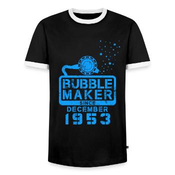 Diver Birthday Bubblemaker since December 1953 - Men's Ringer Shirt - black/white - Front - AI Model Female 172 light (172cm) & AI Model Male 178 light (178cm)