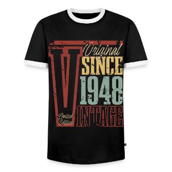 1948 Anniversaire Année de naissance Année de construction Vintage Rétro - T-shirt contrasté Homme - noir/blanc - Devant - AI Model Female 172 light (172cm) & AI Model Male 178 light (178cm)