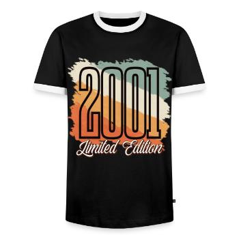 2001 Year of birth Birthday Year of construction Vintage Retro - Men's Ringer Shirt - black/white - Front - AI Model Female 172 light (172cm) & AI Model Male 178 light (178cm)
