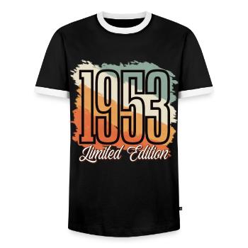 1953 Year of birth Birthday Year of construction Vintage Retro - Men's Ringer Shirt - black/white - Front - AI Model Female 172 light (172cm) & AI Model Male 178 light (178cm)