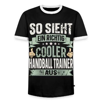 Handballtrainer Handball - Männer Kontrast-T-Shirt - Schwarz/Weiß - Vorne - AI Model Female 172 light (172cm) & AI Model Male 178 light (178cm)