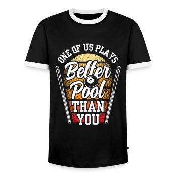 One of us plays pool better than you billiards - Men's Ringer Shirt - black/white - Front - AI Model Female 172 light (172cm) & AI Model Male 178 light (178cm)