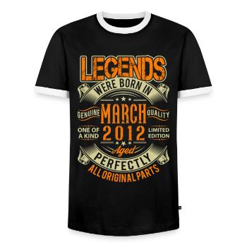 2012 März Geburtstag Legende - Männer Kontrast-T-Shirt - Schwarz/Weiß - Vorne - AI Model Female 172 light (172cm) & AI Model Male 178 light (178cm)