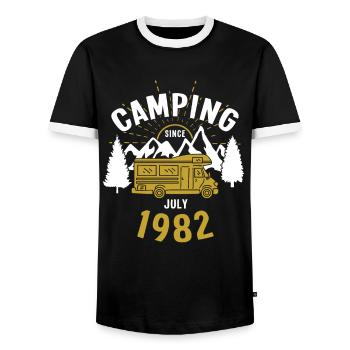 Anniversaire: Camping depuis juillet 1982 Camping-car - T-shirt contrasté Homme - noir/blanc - Devant - AI Model Female 172 light (172cm) & AI Model Male 178 light (178cm)