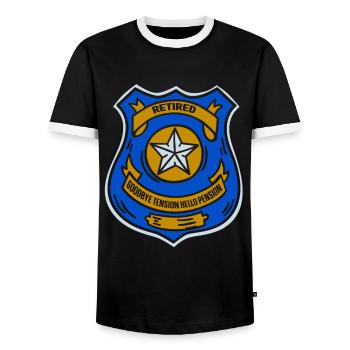 In retirement Goodbye Tension Hello Pension Police - Men's Ringer Shirt - black/white - Front - AI Model Female 172 light (172cm) & AI Model Male 178 light (178cm)