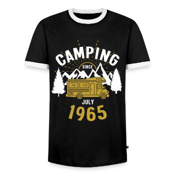 Anniversaire: Camping depuis juillet 1965 Camping-car - T-shirt contrasté Homme - noir/blanc - Devant - AI Model Female 172 light (172cm) & AI Model Male 178 light (178cm)