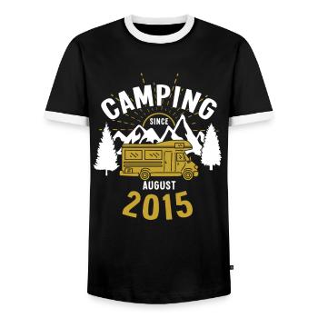 Anniversaire: Camping depuis août 2015 Camping-car - T-shirt contrasté Homme - noir/blanc - Devant - AI Model Female 172 light (172cm) & AI Model Male 178 light (178cm)