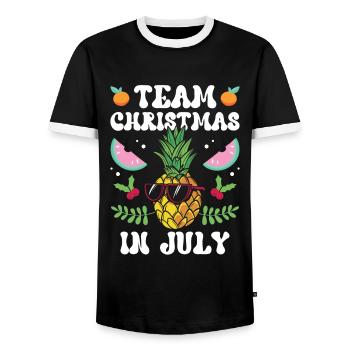 Team Weihnachten Im Juli Santa Christmas In July - Männer Kontrast-T-Shirt - Schwarz/Weiß - Vorne - AI Model Female 172 light (172cm) & AI Model Male 178 light (178cm)