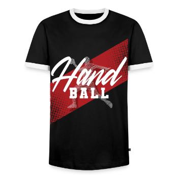 Handball Handballer - Männer Kontrast-T-Shirt - Schwarz/Weiß - Vorne - AI Model Female 172 light (172cm) & AI Model Male 178 light (178cm)