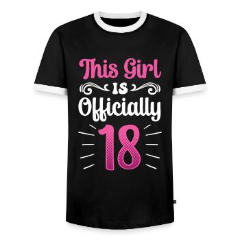 This girl is officially 18 eighteen celebration - Men's Ringer Shirt - black/white - Front - AI Model Female 172 light (172cm) & AI Model Male 178 light (178cm)