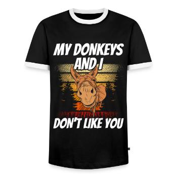 My donkeys and I don't like you cute farm - Men's Ringer Shirt - black/white - Front - AI Model Female 172 light (172cm) & AI Model Male 178 light (178cm)