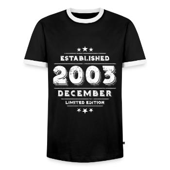 Birthday in December 2003 - December - Men's Ringer Shirt - black/white - Front - AI Model Female 172 light (172cm) & AI Model Male 178 light (178cm)