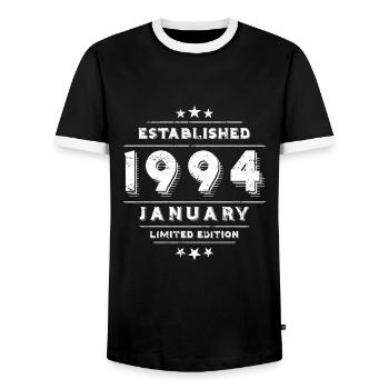 Geburtstag im Januar 1994 - January - Männer Kontrast-T-Shirt - Schwarz/Weiß - Vorne - AI Model Female 172 light (172cm) & AI Model Male 178 light (178cm)