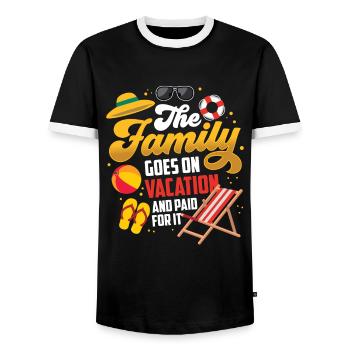 Family goes on vacation and I paid - Men's Ringer Shirt - black/white - Front - AI Model Female 172 light (172cm) & AI Model Male 178 light (178cm)