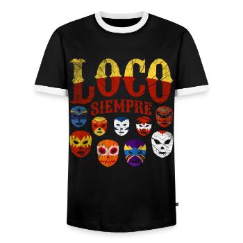 Luchador Masks Loco Siempre - Men's Ringer Shirt - black/white - Front - AI Model Female 172 light (172cm) & AI Model Male 178 light (178cm)