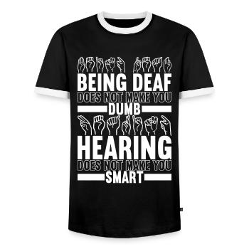 Deaf Deaf Mute Deaf - Men's Ringer Shirt - black/white - Front - AI Model Female 172 light (172cm) & AI Model Male 178 light (178cm)