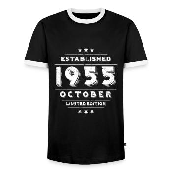 Geburtstag im Oktober 1955 - October - Männer Kontrast-T-Shirt - Schwarz/Weiß - Vorne - AI Model Female 172 light (172cm) & AI Model Male 178 light (178cm)