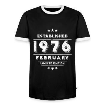 Geburtstag im Februar 1976 - February - Männer Kontrast-T-Shirt - Schwarz/Weiß - Vorne - AI Model Female 172 light (172cm) & AI Model Male 178 light (178cm)