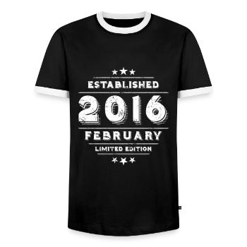 Birthday in February 2016 - February - Men's Ringer Shirt - black/white - Front - AI Model Female 172 light (172cm) & AI Model Male 178 light (178cm)