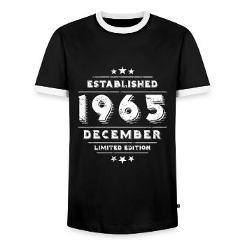 Birthday in December 1965 - December - Men's Ringer Shirt - black/white - Front - AI Model Female 172 light (172cm) & AI Model Male 178 light (178cm)