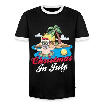 Weihnachten im Juli Noël en juillet Père Noël Humour - T-shirt contrasté Homme - noir/blanc - Devant - AI Model Female 172 light (172cm) & AI Model Male 178 light (178cm)