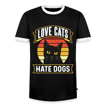 Love Cats Hate Dogs Cat Lovers Pet - Men's Ringer Shirt - black/white - Front - AI Model Female 172 light (172cm) & AI Model Male 178 light (178cm)