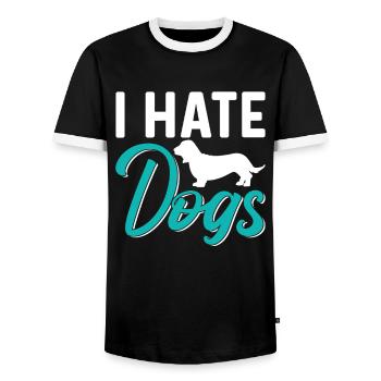 I Hate Dog Lovers Cat Cats Pet - Men's Ringer Shirt - black/white - Front - AI Model Female 172 light (172cm) & AI Model Male 178 light (178cm)