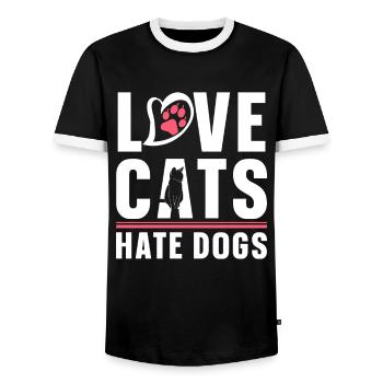 Love Cats Hate Dogs Cat Lovers Pet - Men's Ringer Shirt - black/white - Front - AI Model Female 172 light (172cm) & AI Model Male 178 light (178cm)
