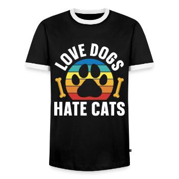 Love Dogs Hate Cats Dog Puppy Lovers - Men's Ringer Shirt - black/white - Front - AI Model Female 172 light (172cm) & AI Model Male 178 light (178cm)
