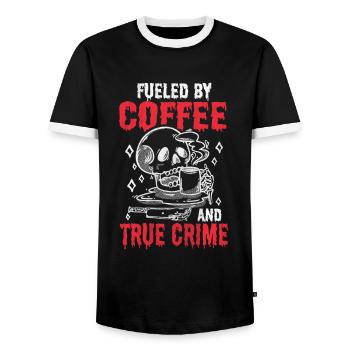 Je cours sur le café et le vrai crime - T-shirt contrasté Homme - noir/blanc - Devant - AI Model Female 172 light (172cm) & AI Model Male 178 light (178cm)
