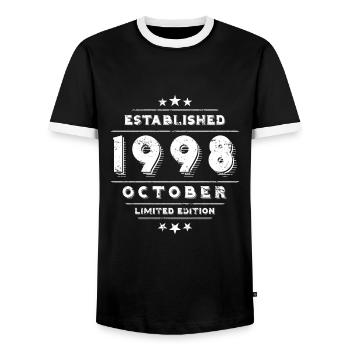 Birthday October 1998 - October - Men's Ringer Shirt - black/white - Front - AI Model Female 172 light (172cm) & AI Model Male 178 light (178cm)