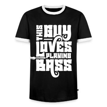This guy loves to play bass - Men's Ringer Shirt - black/white - Front - AI Model Female 172 light (172cm) & AI Model Male 178 light (178cm)