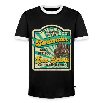 Sleeping With A Bartender Funny Bartender - Men's Ringer Shirt - black/white - Front - AI Model Female 172 light (172cm) & AI Model Male 178 light (178cm)