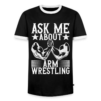 Arm wrestling arm wrestling - Men's Ringer Shirt - black/white - Front - AI Model Female 172 light (172cm) & AI Model Male 178 light (178cm)
